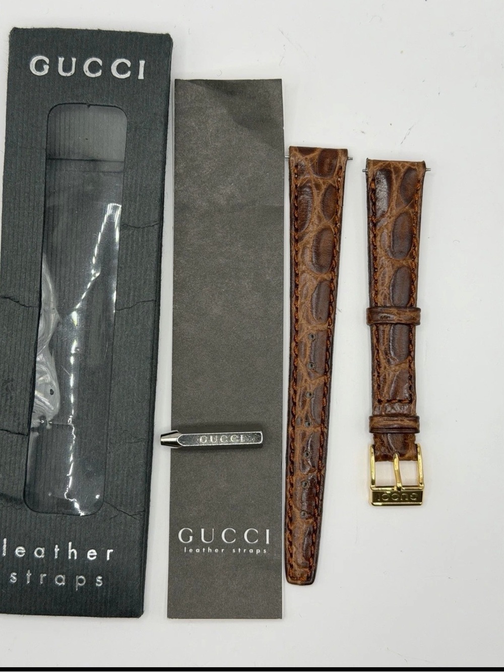 Authentic Gucci Genuine Brown Crocodile Leather Watch Strap 14MM w/ Screw #GS123
